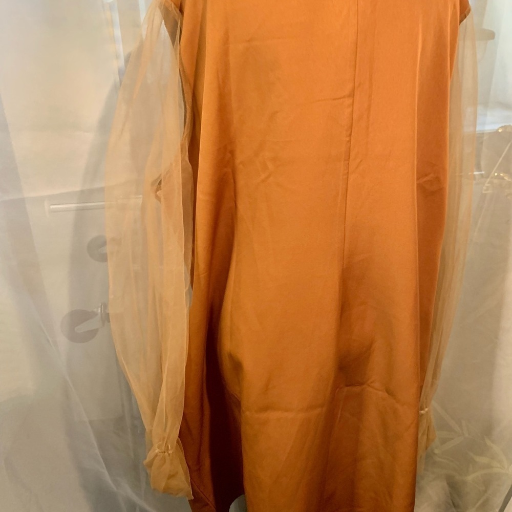 Rebdolls Caramel Blazer Plus Size Dress With Sheer Sleeves Size 3X - Picture 4 of 6